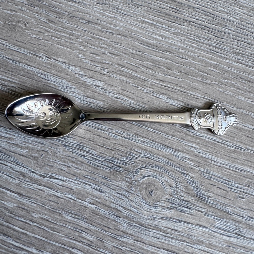 Rolex Bucherer St. Moritz Souvenir Spoon Sun Face Silver Tone Switzerland CB